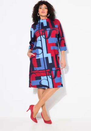 Ulla Popken Jerseykleid Punto-Jerseykleid A-Linie Stehkragen