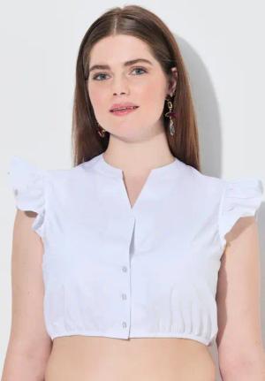 Ulla Popken Longbluse Dirndlbluse Ärmelrüsche Stehkragen