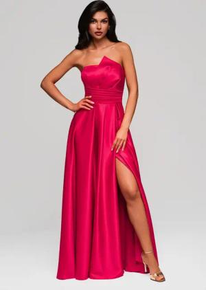 OMBRE Abendkleid Trägerloses Satinkleid mit hohem