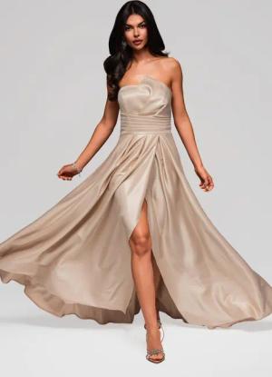 OMBRE Abendkleid Trägerloses Satinkleid mit hohem