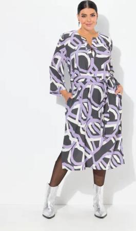 Ulla Popken Midikleid Kleid Tunika-Ausschnitt 3/4-Arm