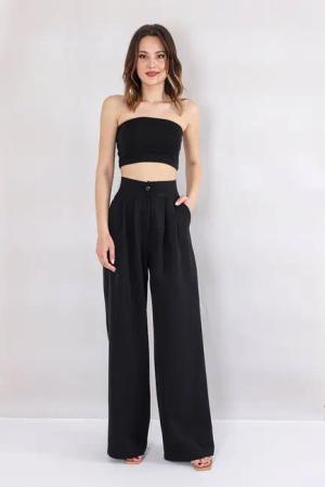 fashionshowcase Bundfaltenhose Damen Palazzohose – Hoher