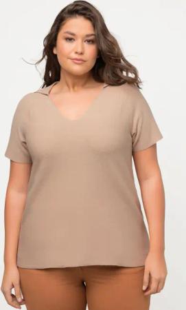 Ulla Popken Strickpullover Pullover Polokragen V-Ausschnitt