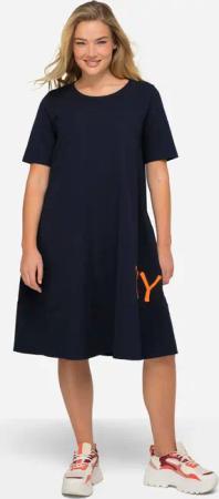 Laurasøn Midikleid Jerseykleid Wording-Print Rundhals Halbarm