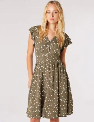 Apricot Druckkleid Scattered Daisy Button Dress,