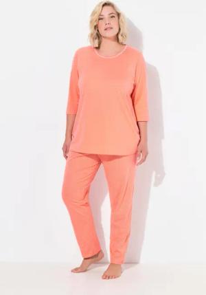 Ulla Popken Pyjama Schlafanzug Punkte Rundhalsausschnitt