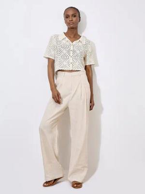 Apricot Stoffhose Plissierte Hose, mit weitem