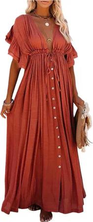 RWEUOQ Strandkleid Kimono Strandtunika Boho Maxikleid