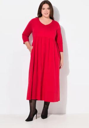 Ulla Popken Maxikleid Jerseykleid Empirenaht V-Ausschnitt