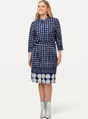 Ulla Popken Midikleid Midikleid Punkte-Mix Hemdkragen