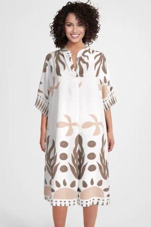PEKIVESSA Sommerkleid Weites Blusenkleid wadenlang kurzarm