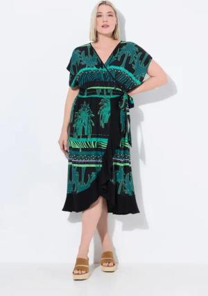 Ulla Popken Strandkleid Kaftan Dschungelmuster Rundhals