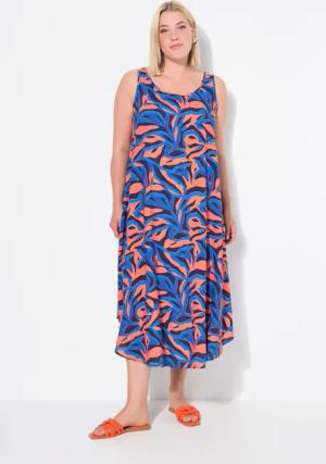Ulla Popken Maxikleid Kleid Korallenmuster Rundhals
