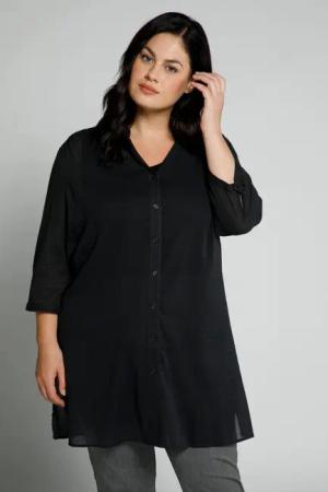 Ulla Popken Hemdblusenkleid Strandbluse Struktur Stehkragen