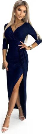 Numoco Abendkleid Schimmerndes Wickel-Maxikleid – Dunkelblau,