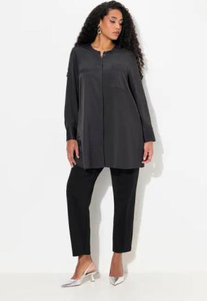Ulla Popken Tunika Satintunika Patchlook Stehkragen