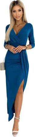Numoco Abendkleid Schimmerndes Wickel-Maxikleid – Marine,