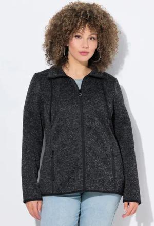 Ulla Popken Sweatjacke Strickfleece-Jacke Rauten Stehkragen