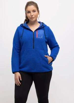 Ulla Popken Sweatjacke Fleece-Hoodie Koordinaten-Druck Zipptaschen
