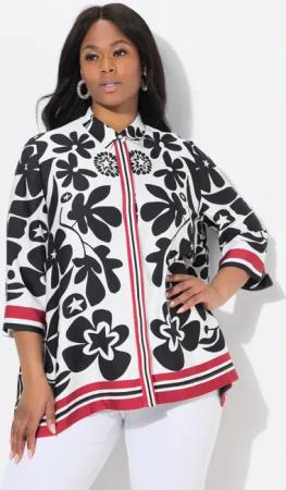 Ulla Popken Hemdbluse Satinbluse Blüten-Design Zipfelsaum