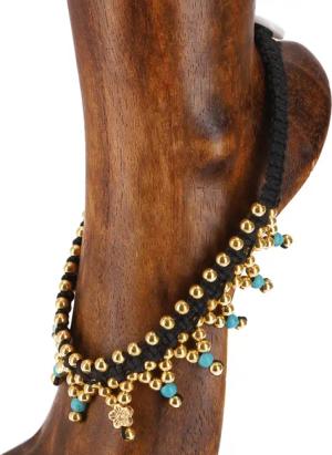 Guru-Shop Fußkette Fußkette Makramee mit Perlen
