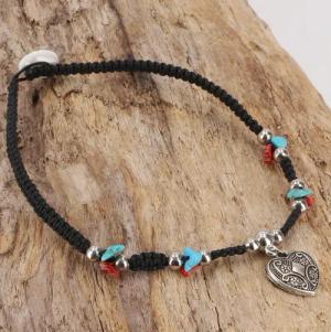 Guru-Shop Fußkette Fußkette Makramee mit Perlen