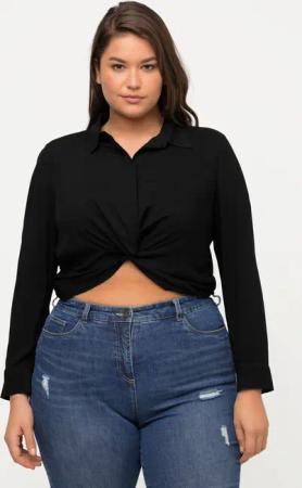 Ulla Popken Hemdbluse Hemdbluse Knoten kurz