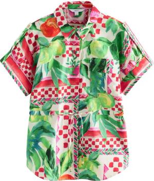 Next Kurzarmbluse Bluse mit Bindegürtel aus