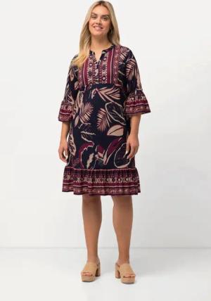 Ulla Popken Midikleid Minikleid Blätter A-Linie
