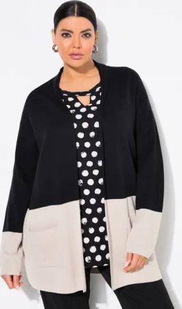 Ulla Popken Strickjacke Strickjacke Schalkragen Colorblocking