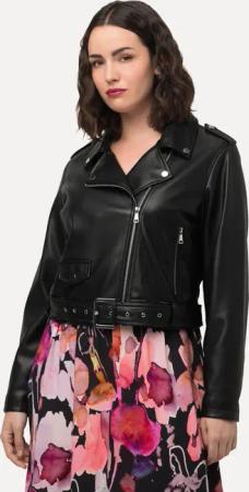 Ulla Popken Lederjacke Bikerjacke Lederoptik Reverskragen