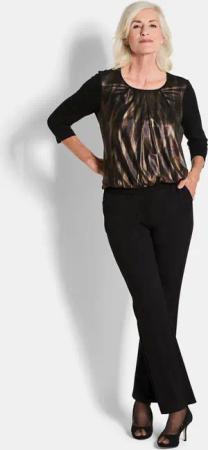 Stretchbequemes Blusenshirt mit schimmerndem Druck - schwarz / kupferfarben / goldfarben / gemustert - Gr. 19 von Goldner Fashion