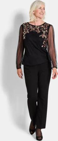 Shirt mit aufwendiger Paillettenstickerei - schwarz / kupferfarben / goldfarben / gemustert - Gr. 22 von Goldner Fashion