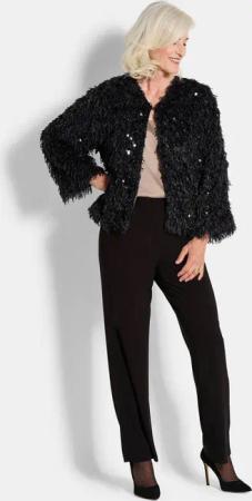 Jacke in Feder-Optik mit Pailletten - schwarz - Gr. 46 von Goldner Fashion