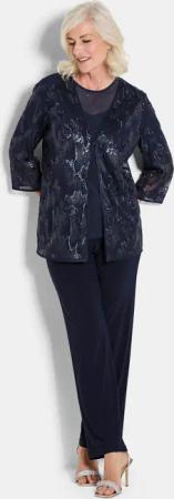 Blusenjacke mit Stickerei und Pailletten - marine - Gr. 42 von Goldner Fashion