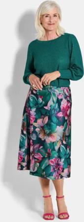 Satinrock mit Blumenmuster - smaragd / gemustert - Gr. 52 von Goldner Fashion