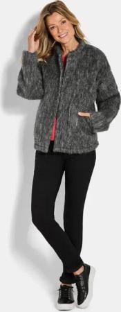 Wolljacke in Fell-Optik - grau - Gr. 54 von Goldner Fashion