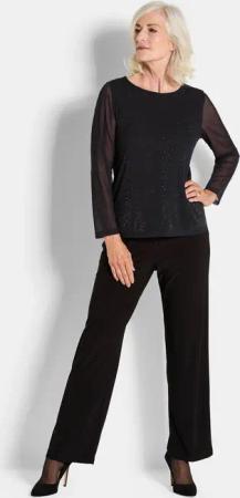 Shirt aus Mesh mit Glitzersteinen - schwarz - Gr. 38 von Goldner Fashion