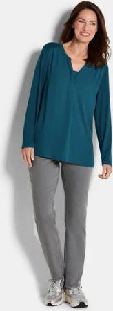 Blusenshirt mit Chiffon-Einsatz - petrol - Gr. 52 von Goldner Fashion
