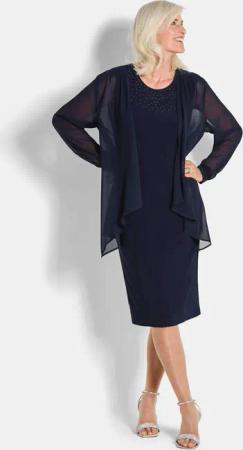 Kleid mit feinem Chiffonjäckchen - marine - Gr. 46 von Goldner Fashion