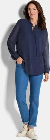 Chiffonbluse mit femininem Ausschnitt - marine - Gr. 24 von Goldner Fashion