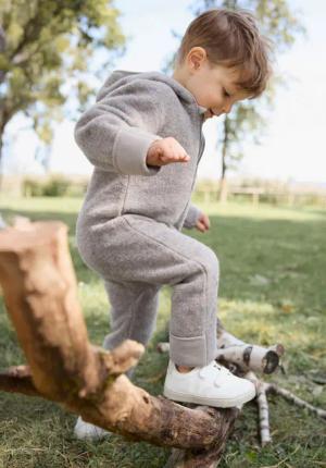 hessnatur Baby Wollfleece Overall aus Bio-Merinowolle - grau - Größe 98