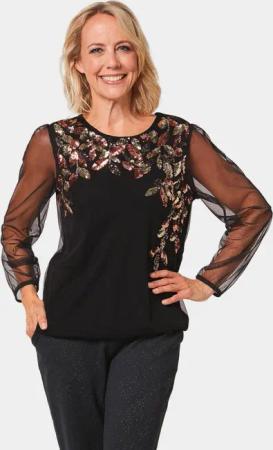 GOLDNER Langarmshirt Shirt mit aufwendiger Paillettenstickerei