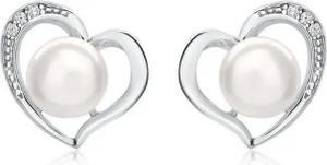 Unique Paar Ohrstecker Unique Herzohrstecker aus Sterlingsilber mit Perlen und Zirkonia