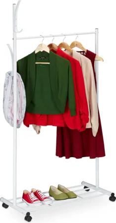 relaxdays Garderobenständer Weiße Garderobe mit Rollen