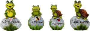 mucHome Gartenfigur 4er Set Willkommen Frosch