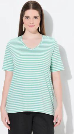 Ulla Popken T-Shirt T-Shirt Ringel V-Ausschnitt