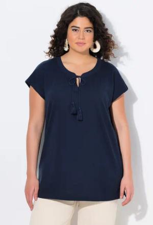 Ulla Popken T-Shirt T-Shirt Tunika-Ausschnitt Halbarm