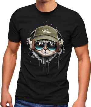 Neverless Print-Shirt Herren T-Shirt Katzen-Motiv cool