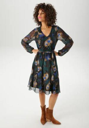 Aniston CASUAL Tunikakleid, (mit abnehmbarem Bindeband), mit grafischen Batik-Blüten bedruckt - NEUE KOLLEKTION